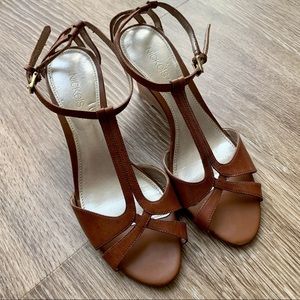 Cognac Brown Strappy Wedges